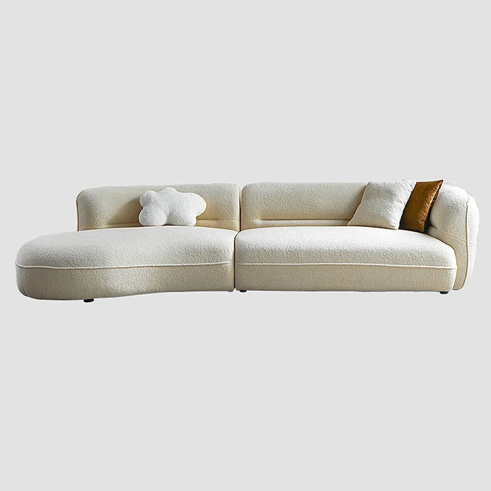 l # Italian Minimalist Fabric White Sofa Cream Style Small Living Room Curved Sofa Modern Boucle Solid Wood Half Round Sofa Set