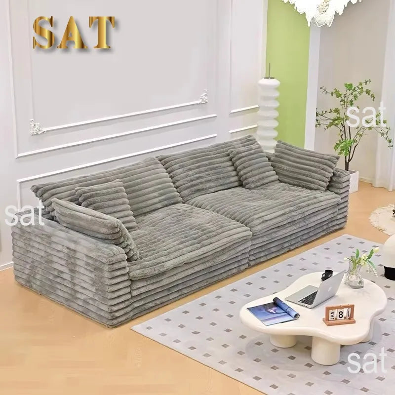 -+Light Luxury Lazy Thick Solid Wood Frame Technology Velvet Clouds Sofa Large Sitting Deep Section Sofa Set Removable Washable