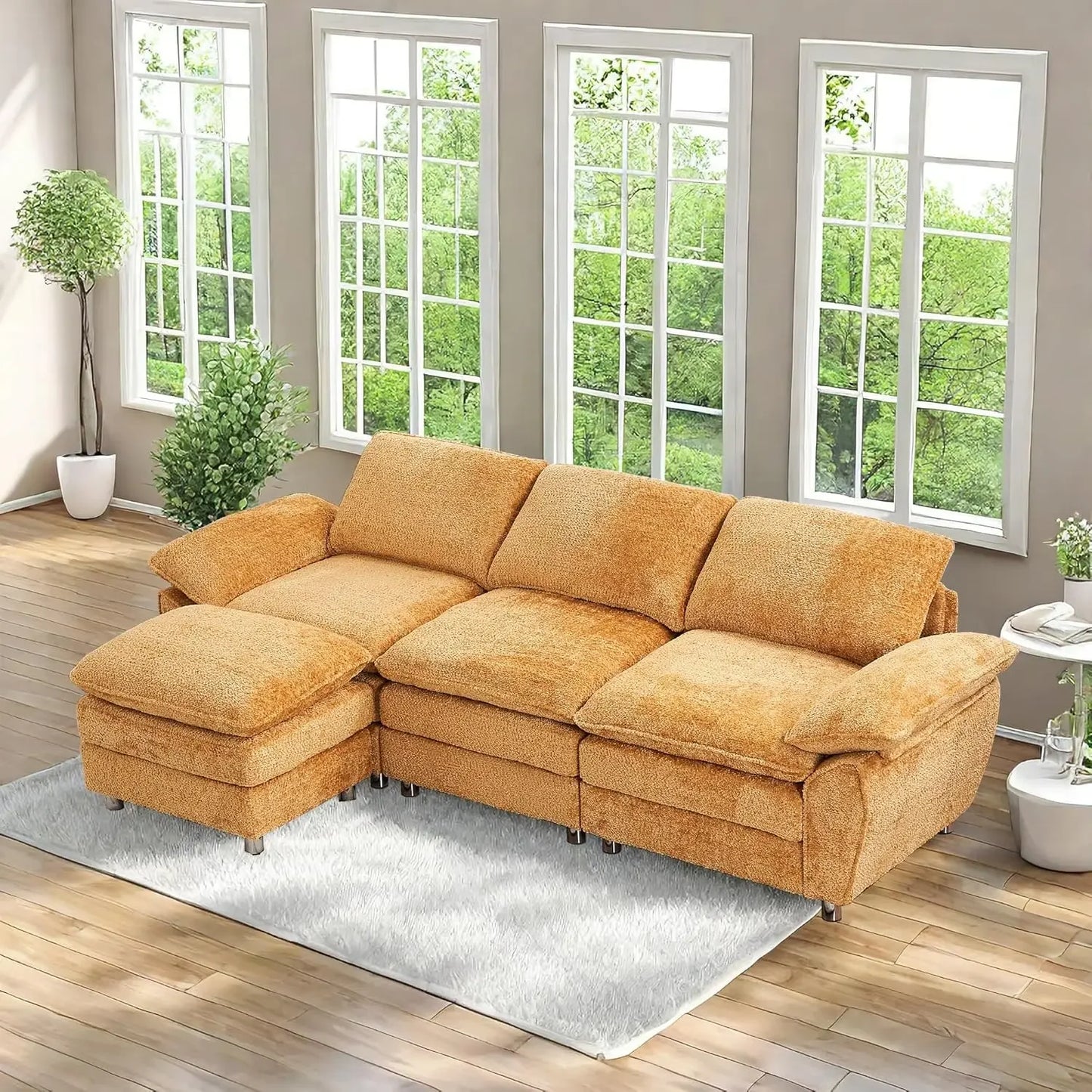 101.6" Modular sectional Chenille Sofa, Modern Dark 3-Seater Cloud Sofa with Ottoman