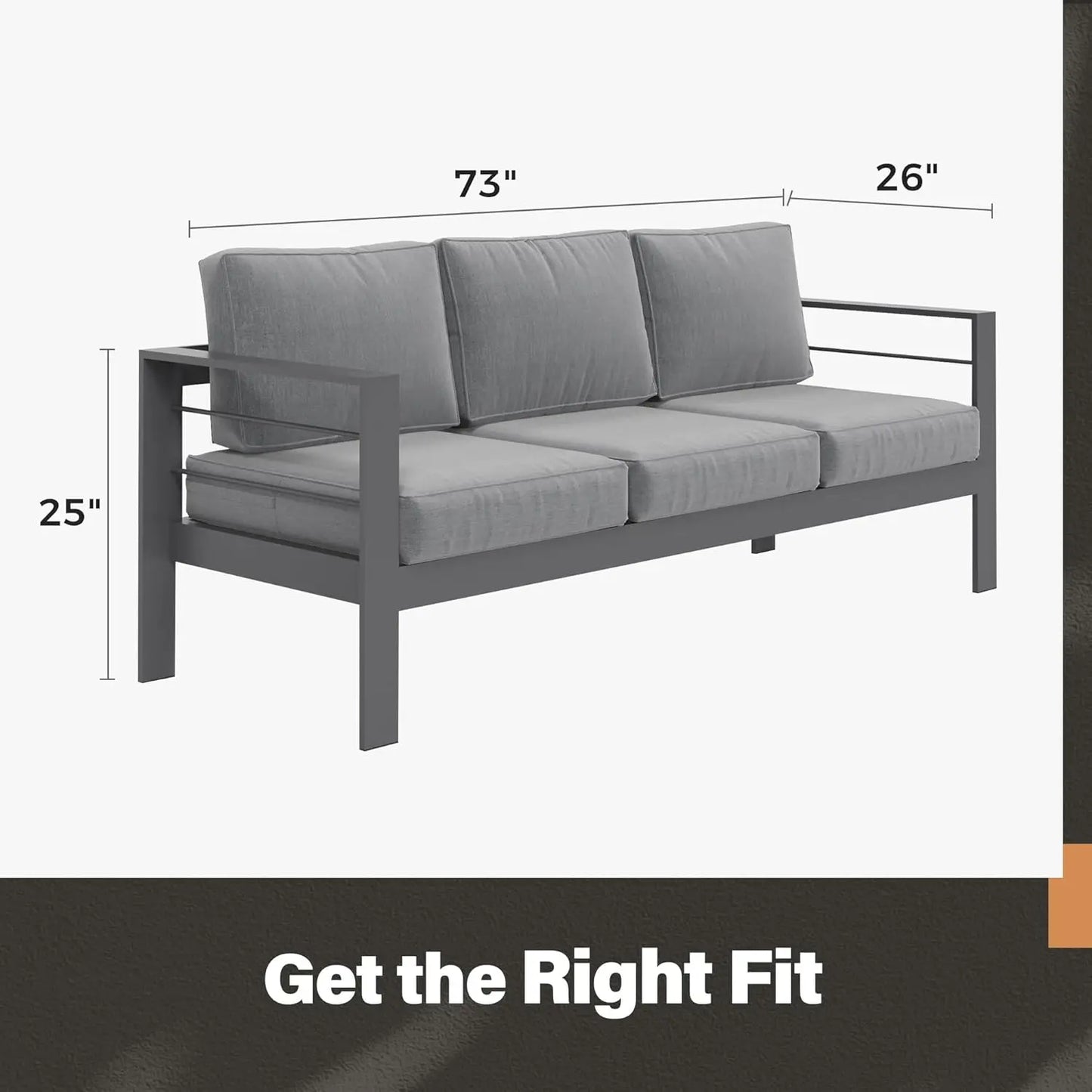 Outdoor Couch Aluminum Patio Furniture Sofa, 3-Seat All-Weather Metal Outdoor Patio Furniture with Cushions,Dark, Customized