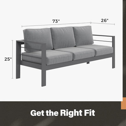 Outdoor Couch Aluminum Patio Furniture Sofa, 3-Seat All-Weather Metal Outdoor Patio Furniture with Cushions,Dark, Customized
