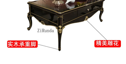 Living room coffee table Luxury solid wood carved living room coffee table side table Ebony color complete furniture