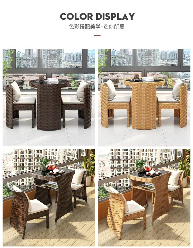Balcony Small Table and Chair Tea Table and Chair Kit Outdoor Garden Combination Leisure Storage Rattan Knitting Small Table and