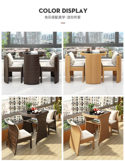 Balcony Small Table and Chair Tea Table and Chair Kit Outdoor Garden Combination Leisure Storage Rattan Knitting Small Table and