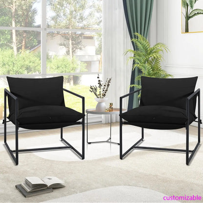 2,Cozy Living Room Chairs, Square Metal Frame, Upholstered Soft Cushion, Sponge, 27.6" x27.6“x32.3, Easy Assembly, Black