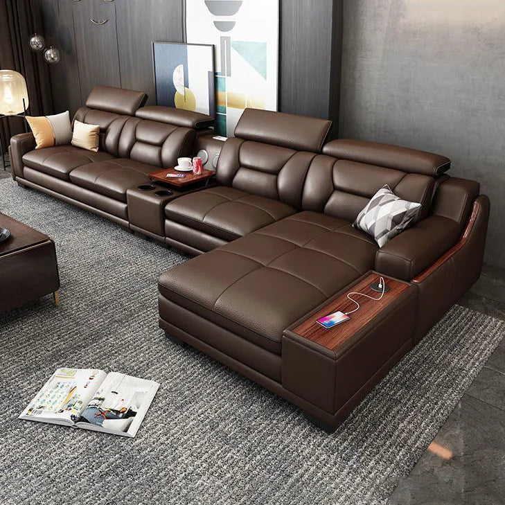 Wholesale Smart Leather Sectional Sofa Set with Bluetooth Speaker - Modern L-Shaped 7-Seater Luxury Living Room Furniture