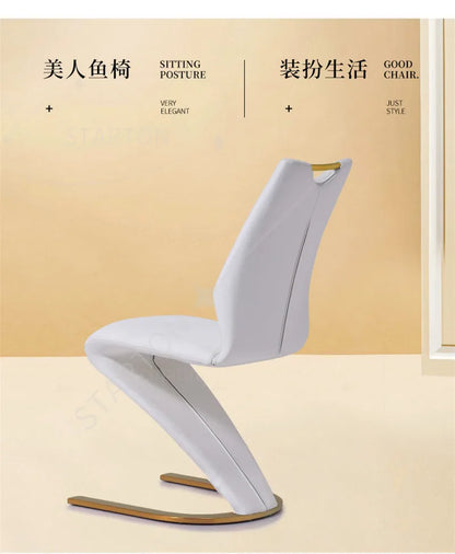 modern 2 Pieces Chairs Modern Simple Z Shape Dining Chair PU Leather Home Living Room Chair Only Chairs