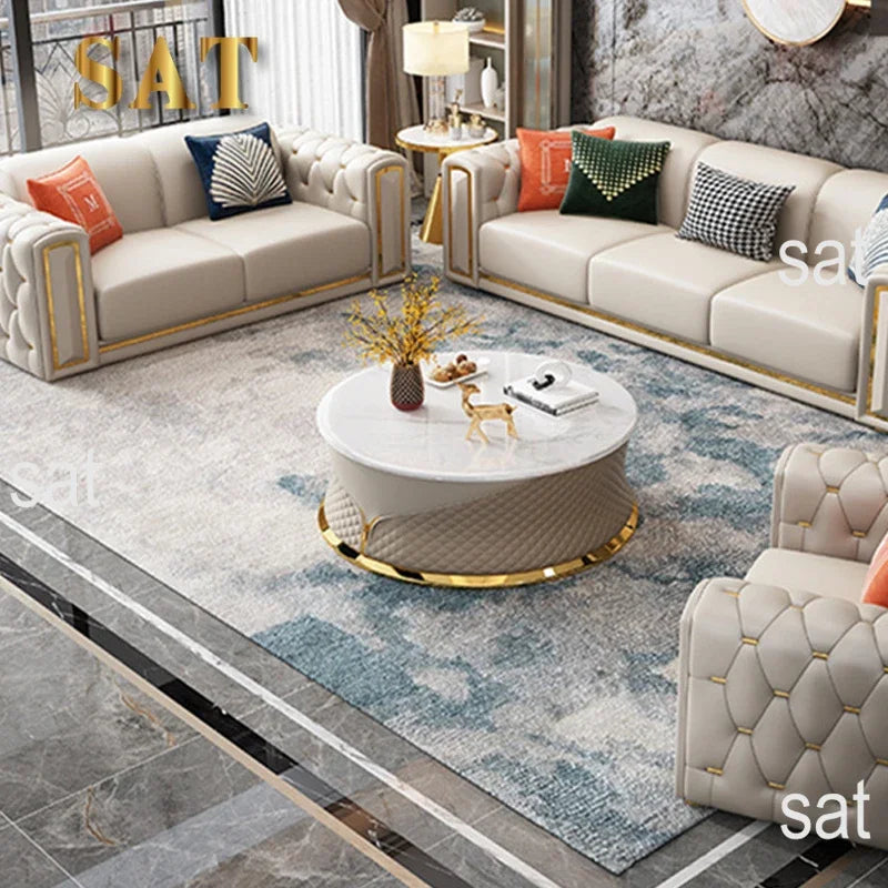 A Modern Modular Sofa Simple Leather Living Room Sofas Light Luxury 3 Seater Classic White Leather Soft Single Sofa