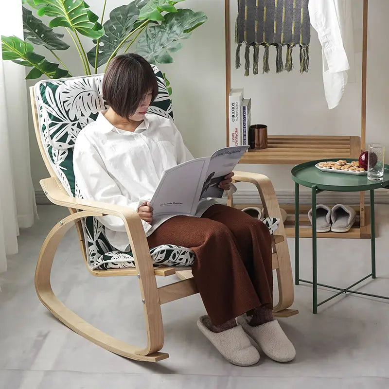 Simple and modern Nordic Boang rocking chair easy chair solid wood recliner lazy pregnant woman chair balcony lounge