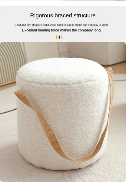 Lamb Velvet Round Stool for Living Room, Multi-Purpose Ottoman for Sofa & Coffee Table, Compact Home Decor Stool