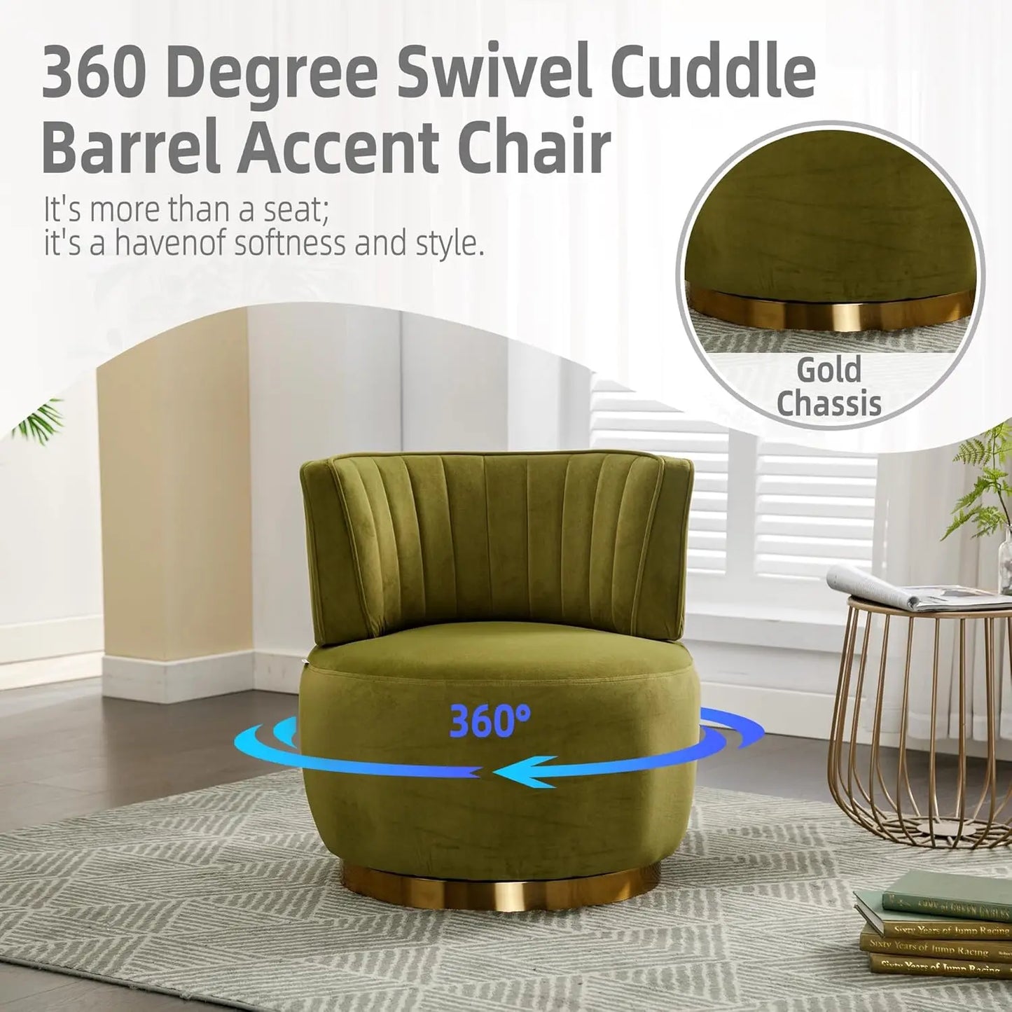 Modern Velvet Swivel Barrel Chair, 360 Degree Plush Upholstered Round Armchair with Wide Seat, Cozy Lounge Chair, Customized