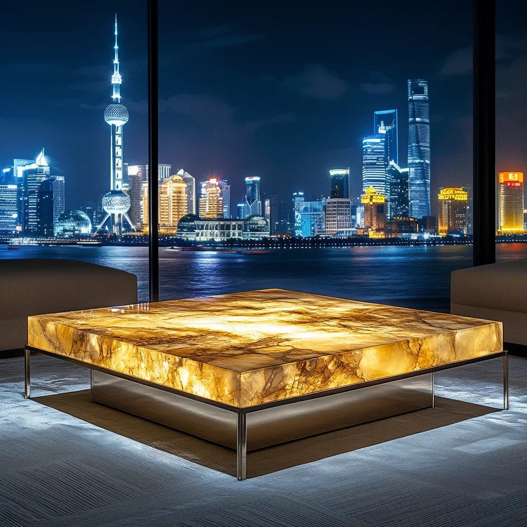 Square luminous jade coffee table villa living room marble high-end Venice brown home