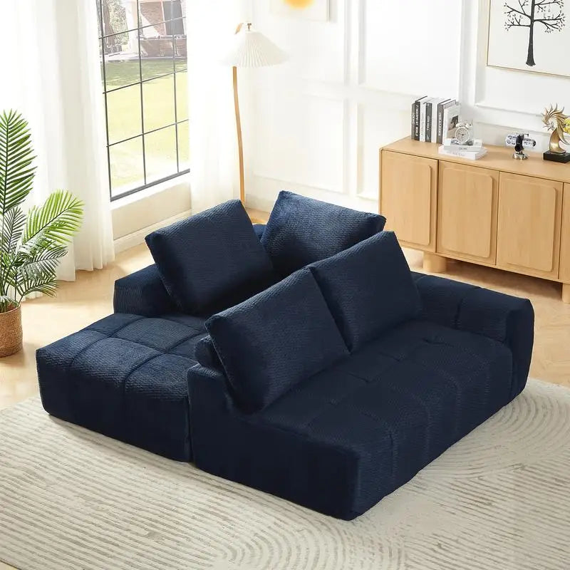 L-Shape Faux Fur Luxury Sectional Sofa, Minimalist Design Comfy Sleeper Couch for Living Room, Apartment & Reception Areas, No