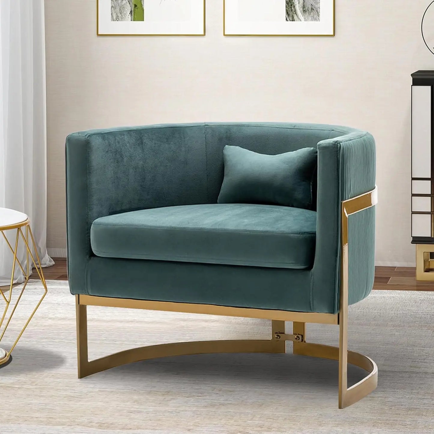 Velvet Accent Chair, Modern Upholstered Arm Chair for Living Room Bedroom Sofa Side Chair Velvet Barrel Chair with Gold Legs