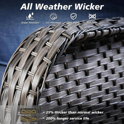 50,000 BTU Rectangular Propane Fire Pit Table 7-Piece High-Back Conversation Sofa and Matching Side Table,Grey Rattan Denim Blue