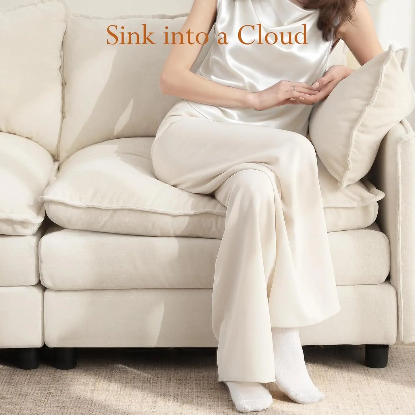 108" L-Shaped Chenille Cloud Sectional Sofa, Deep Seat Modular Couch with Movable Ottoman, Customized