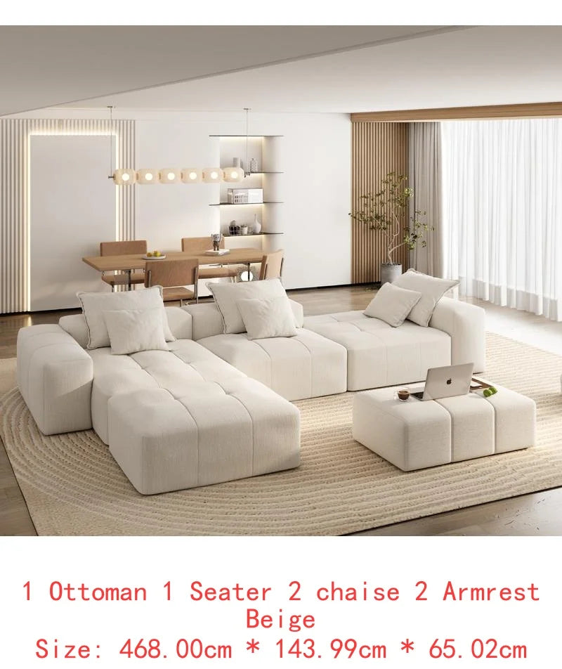 Modern Oversized Modular Sectional Sofa, Soft Chenille Fabric, 6 Pillows, DIY Tufted Combination, No Assembly, Blue Color