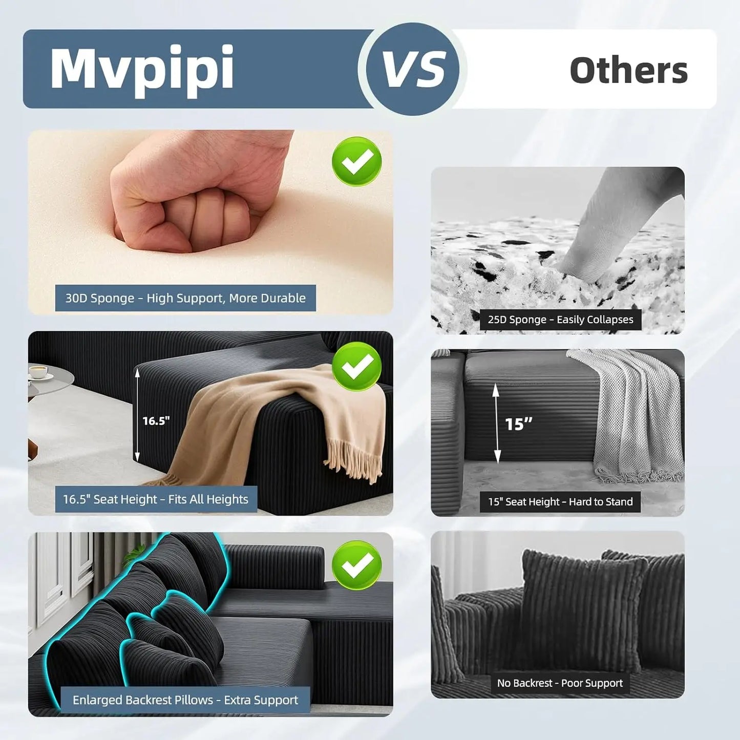 131" Modular Sectional Couch, Luxury Couches for Living Room, Corduroy Sofa with Chaise Lounge Comfy