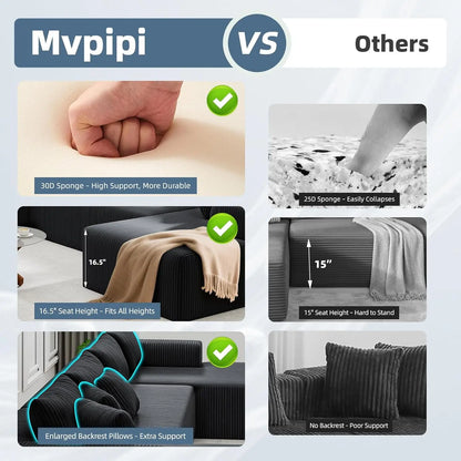 131" Modular Sectional Couch, Luxury Couches for Living Room, Corduroy Sofa with Chaise Lounge Comfy