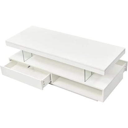 Modern LED Coffee Table with Storage, High Gloss Cocktail Center Table with Drawers