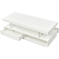 Modern LED Coffee Table with Storage, High Gloss Cocktail Center Table with Drawers