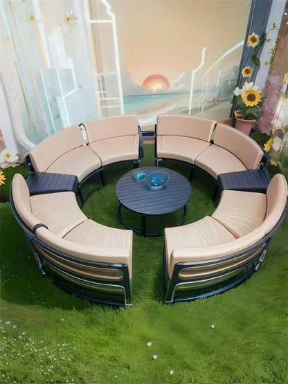Outdoor Waterproof Sun Protection Garden Sofas Curved Outdoor Sofa Aluminum Alloy Courtyard Villa Reception Sofa Coffee Table Z