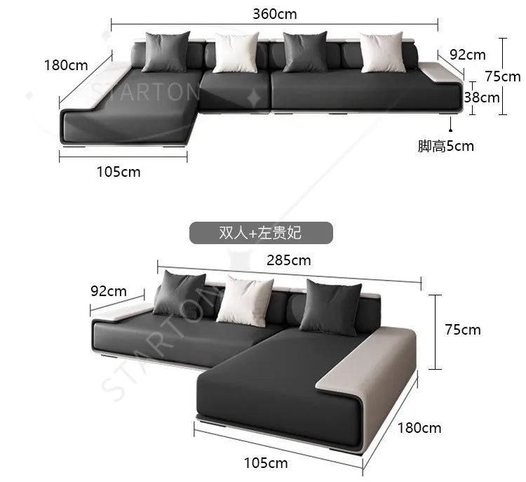Grey Fabric Sofa Leisure Couch l Shape Sofa