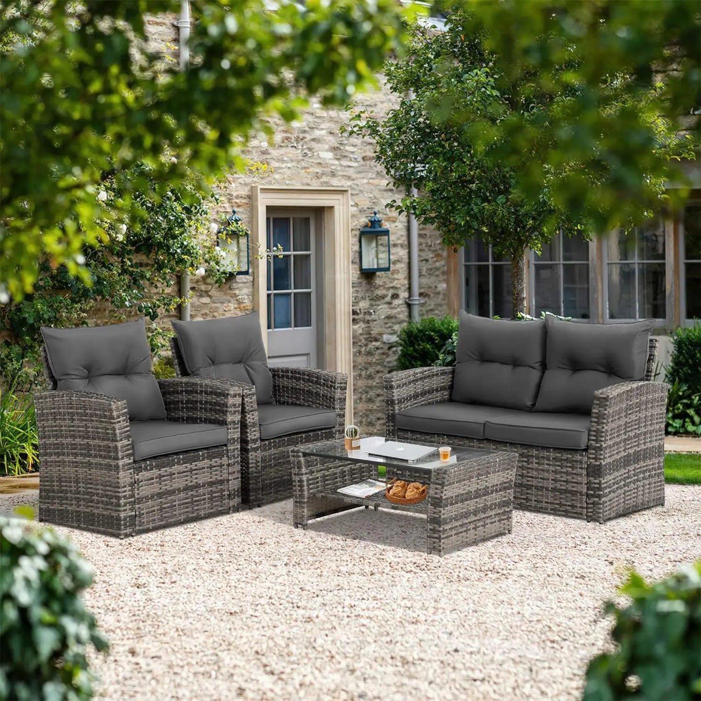 Factory Made PE Rattan Sofa Set with Table for Outdoor Garden Resort Hotel Entertainment Party