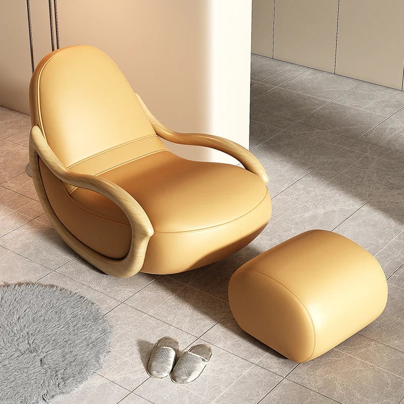 Cream Style Rocking Chair Chinese Lazy Sofa Recliner Technology Fabrics Balcony Leisure Chair