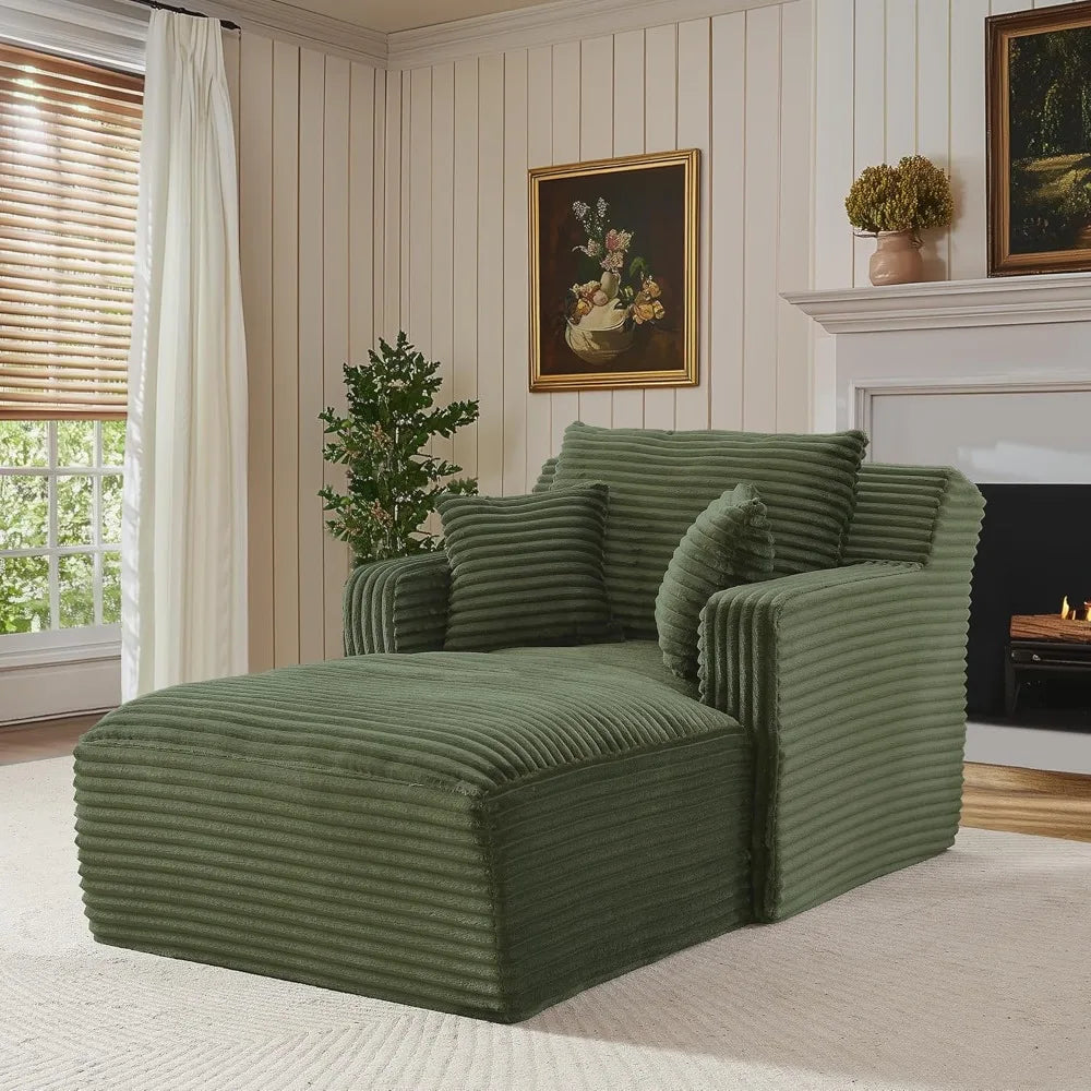 Luxurious Oversized Corduroy Chaise Lounge Chair - Indoor Cloud Couch with Soft Pillows and Armrests for Ultimate Comfort