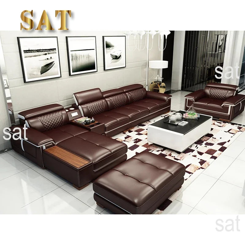 Hot Modern Design Modular L Shape Couch Living Room Sofa Set Furniture Luxury Home Lounge Modular Large Corner Leather Sofa