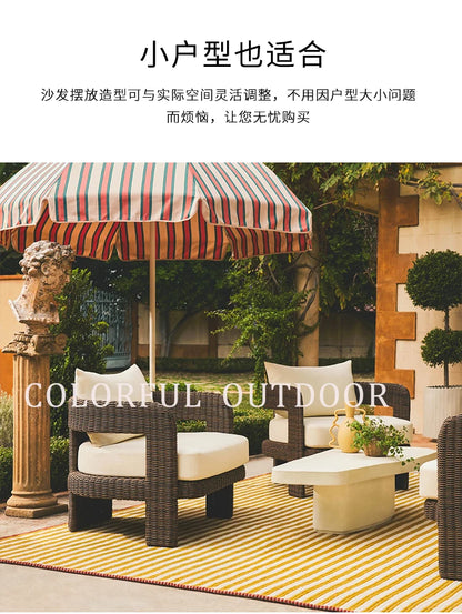 Outdoor courtyard garden, leisure rattan sofa, rattan chair combination, outdoor balcony, waterproof and sunscreen furniture