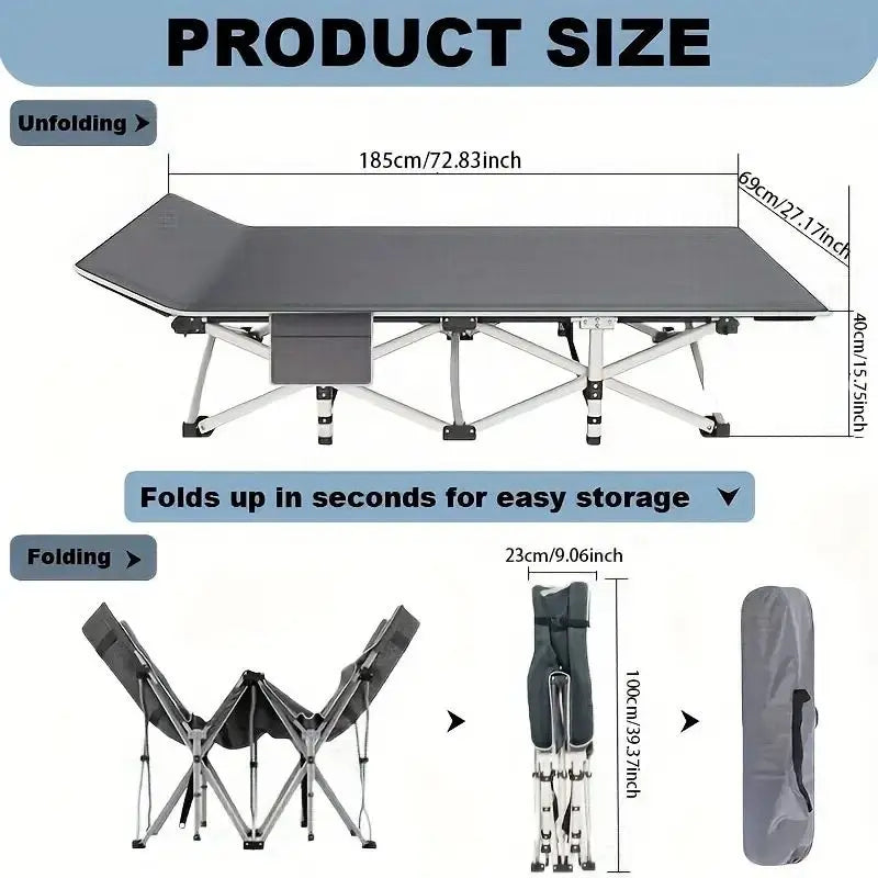 75 Inch Heavy Duty Folding Camping Cot with Flip Mattress Portable Guest Bed with Carry Bag 600 lbs Capacity for Adults and Teen