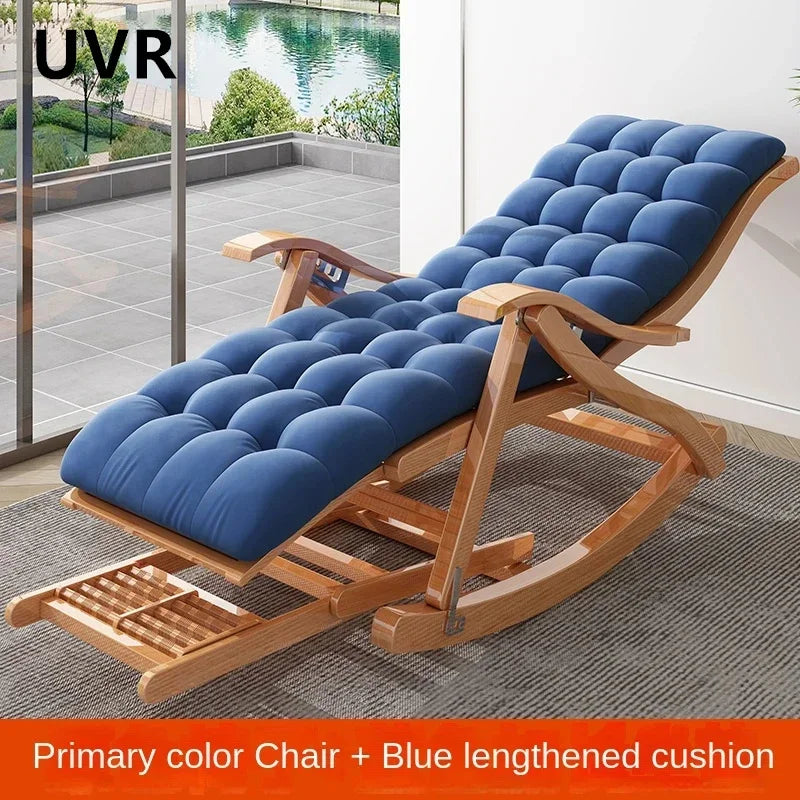 UVR Adult Recliner Folding Rocking Chair Living Room Armchair Bed Office Lunch Break Nap Backrest Stool Bamboo Chaise Longue