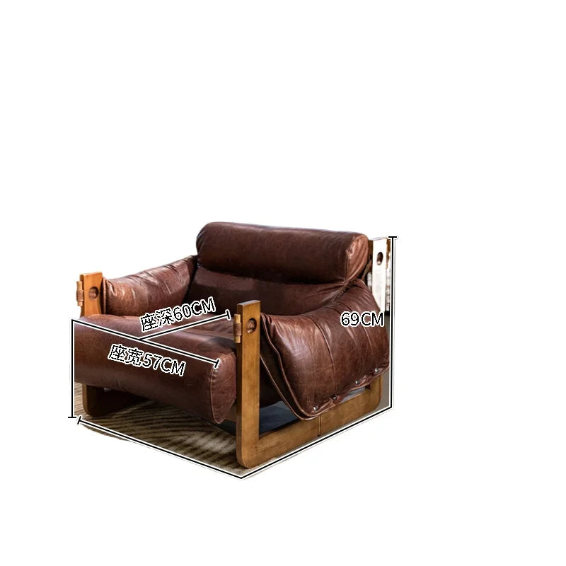Casual leather recliner retro solid wood reading chair