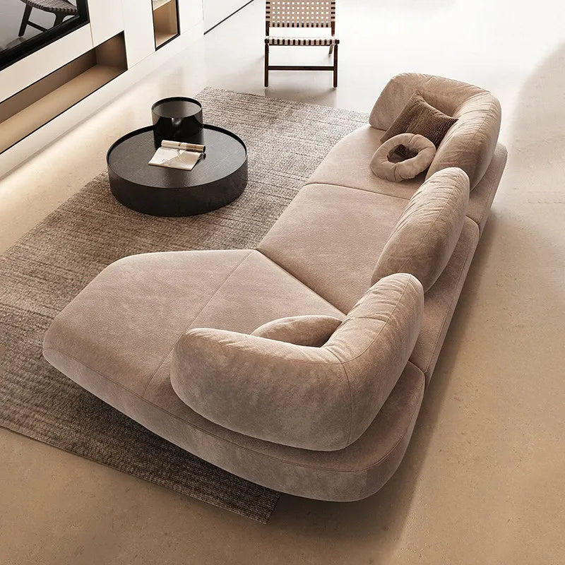 Luxury modern curved combination sofa, cream teddy velvet fabric, cloud shape