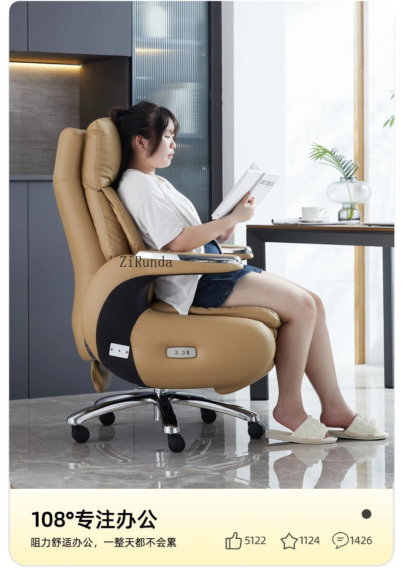 Electric boss chair leather office high-end reclining computer chair home nap multi-functional luxury chair