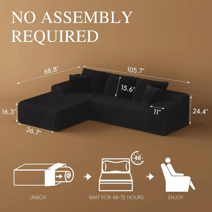 Modern 105'' L-Shape Sectional Couch Convertible 3-Seater Cloud Sofa Deep Seat Comfortable Modular Customized Furniture