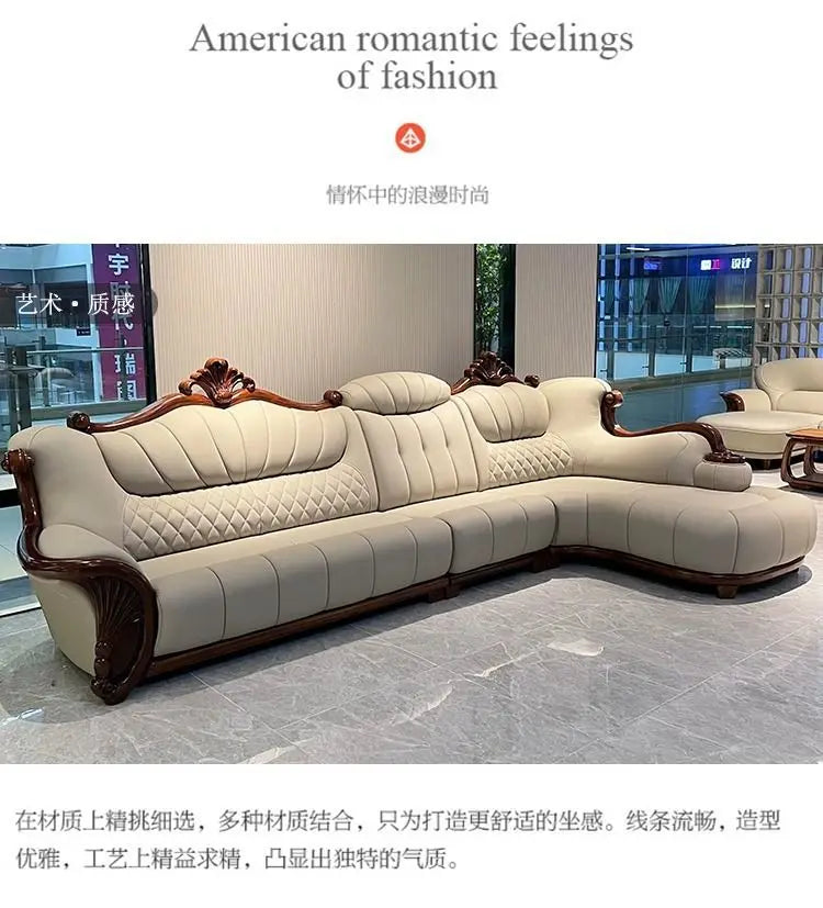 European leather sofa first layer cowhide combination living room villa luxury ebony sofa style fully furnished small apartment