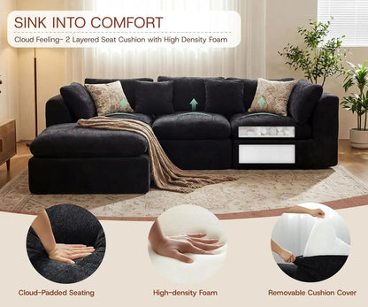 110''Oversized Modular Sectional Sofa Chenille Deep Seat Memory Foam L Shape Ottoman 2 Pillows Washable Cover Living Room Custom