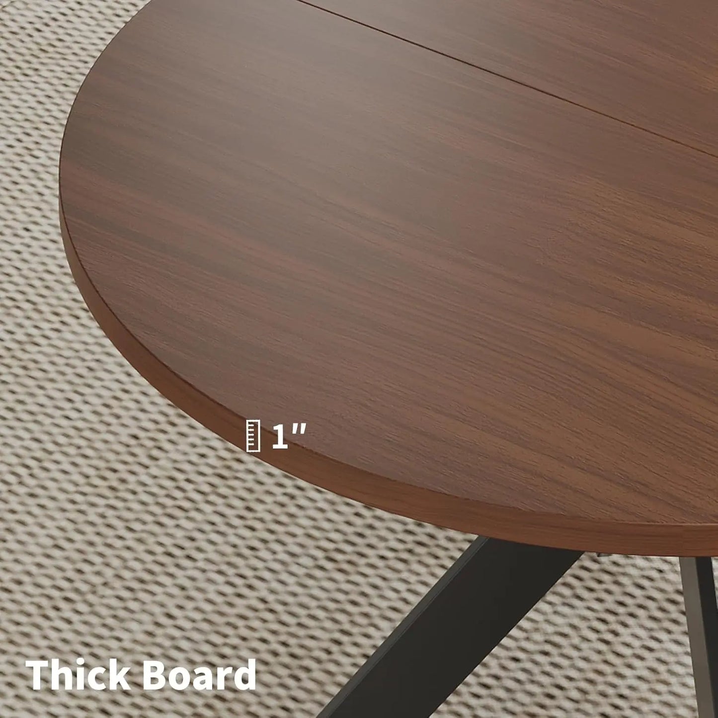 Mid-Century Modern Round Dining Table Set for 4, Walnut Wood Table & Black Chairs, Small Space Furniture