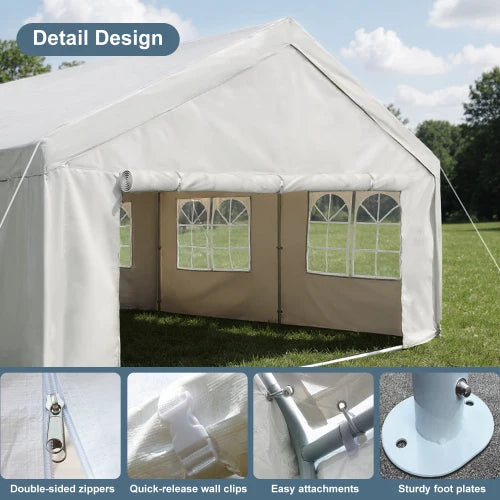 16'x32' Carport Car Canopy Party Tent with 3 Storage Bags & Removable Sidewalls, Outdoor Gazebo with 4 Ground Tubes