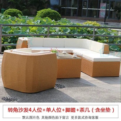 Budget-friendly Outdoor Rattan Woven Sofa, Outdoor Garden, Villa, Courtyard Balcony, Casual Corner Sofa, Coffee Table