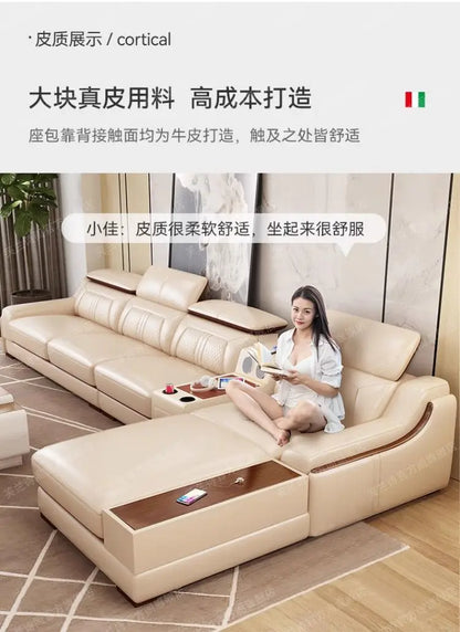 custom. [Official Genuine] Fulansige Leather Sofa Light Luxury Solid Wood Simple Small Yellow Cowhide Corner Small Apartment Cha