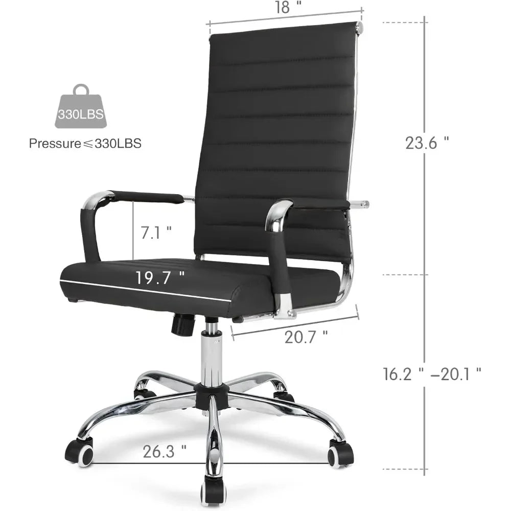 "contemporary ribbed home office chair, sleek leather meeting room seating, ergonomic desk chair for comfort, high-back executiv
