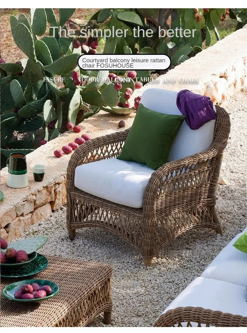 Outdoor PE Rattan Garden Chairs Balcony Courtyard Garden Waterproof Sofa Chair Outdoor Terrace Leisure Chair Outdoor Furniture A