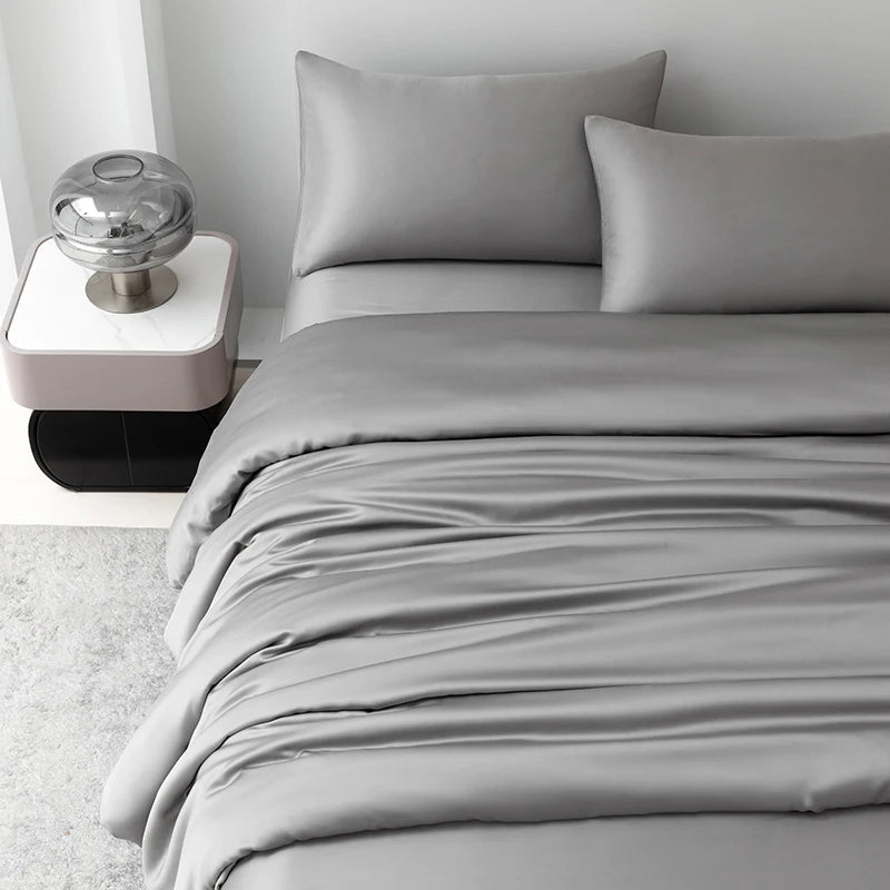 100% Mulberry Silk Bedding Set Solid Color Natural Silk Duvet Cover Set Twin King Queen Size Bed 3pcs/4pcs/5pcs Bed Sheet Set