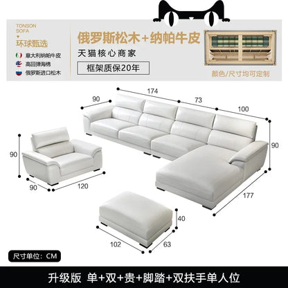 Italian style leather sofa size modern simple high-end cowhide living room sofa set living room combination sofa furniture