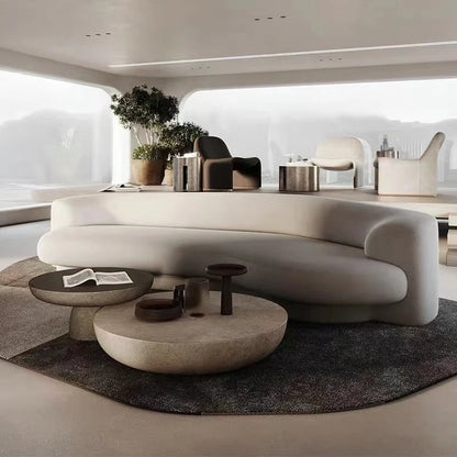 Fabric Living Room Sofas European Beige Italian Curved Luxury Couch Double Modern Designer Divano Soggiorno Home Furniture