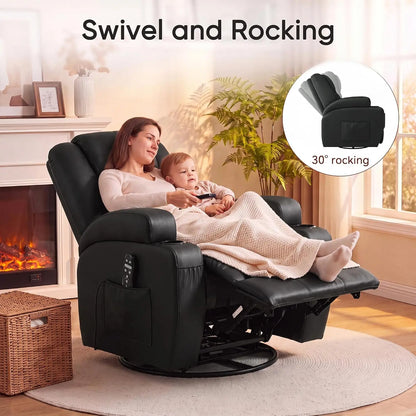 Recliner Chair, 360° Swivel Rocker Chair for Adults, Rocking Recliner Chair with Massage, Comfy Single Sofa with Side, Custom